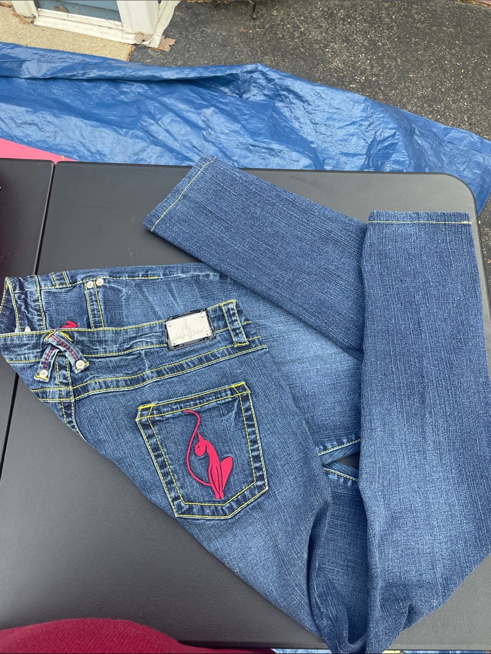Baby Phat Y2K yellow embroidered Denim Jeans Distressed